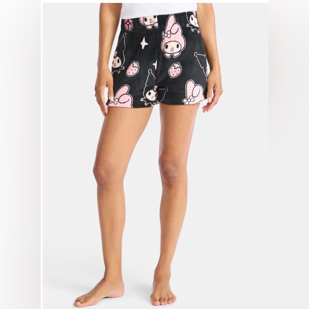 Sanrio Women's My Melody and Kuromi Print Plush Fleece Shorts